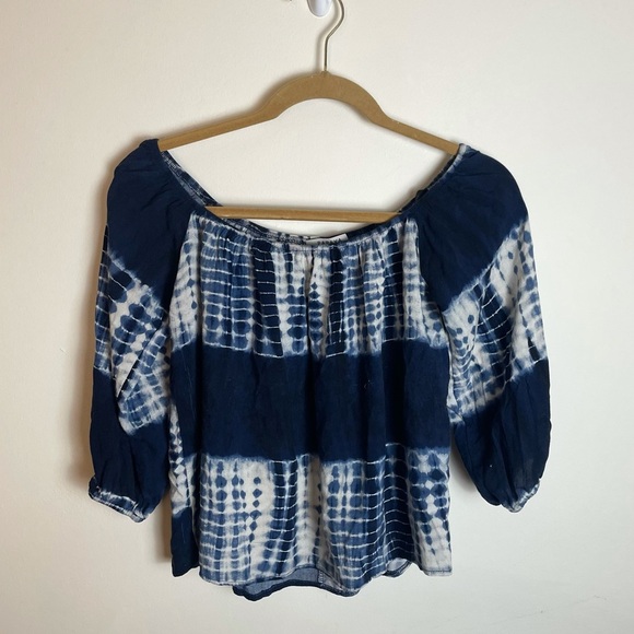 Papaya Blue Tie Dye Boho Off The Shoulder Crop Top Size M - Picture 1 of 9